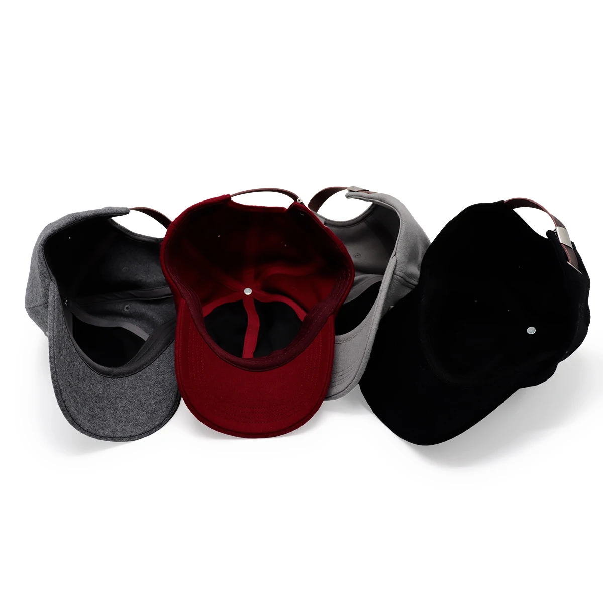 Leather Strap Metal Buckle Unstructured Winter Wool Blended Baseball Cap 6 panel Felt Applique embroidery Dad Hat