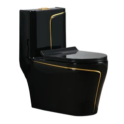 Inodoro luxury one piece ceramic Wc water closet porcelain gold line black colored toilets bowl for bathroom