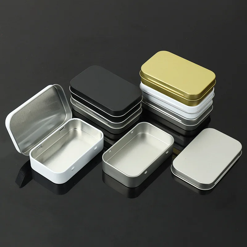 Bulk Portable Hinge Lid Metal Storage Box Small Rectangular Tobacco Tin