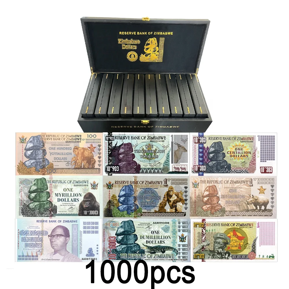 1000pcs Zimbabwe Banknote with Exquisite Gift Box Big value quintillion/centillion zimbabwe money for collection us dollar gift