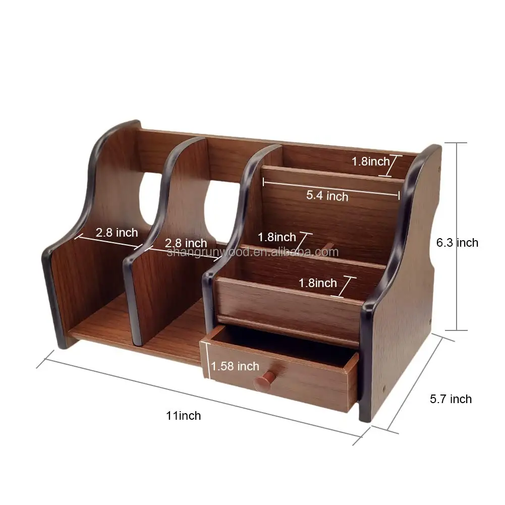 Wooden Desktop Organizer With Drawers Multi-Function Wooden Table Organizer For Home Office Makeup Box