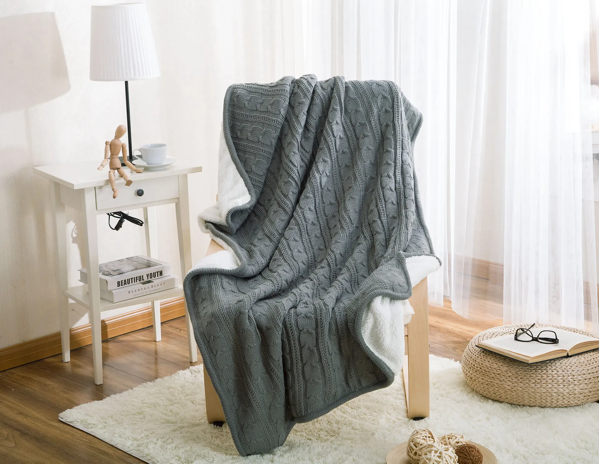 
Designer Manufacturers Sheep Gray Knitted Wool Blanket, Nordic Comfortable Velvet Home Decor Winter Blanket/ 