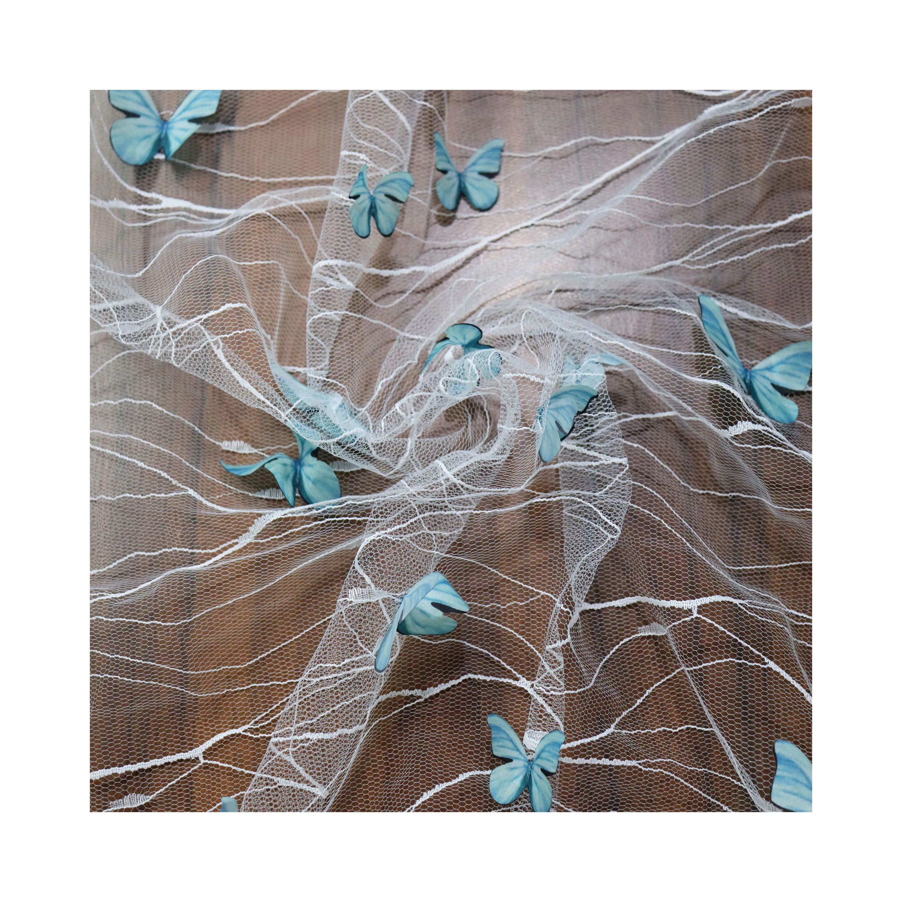 For Decoration Dress Polyester Mesh Wedding Bridal Embroidered 100% Tulle Lace Fabric 3D Butterfly Apparel Tricot Colors Knitted