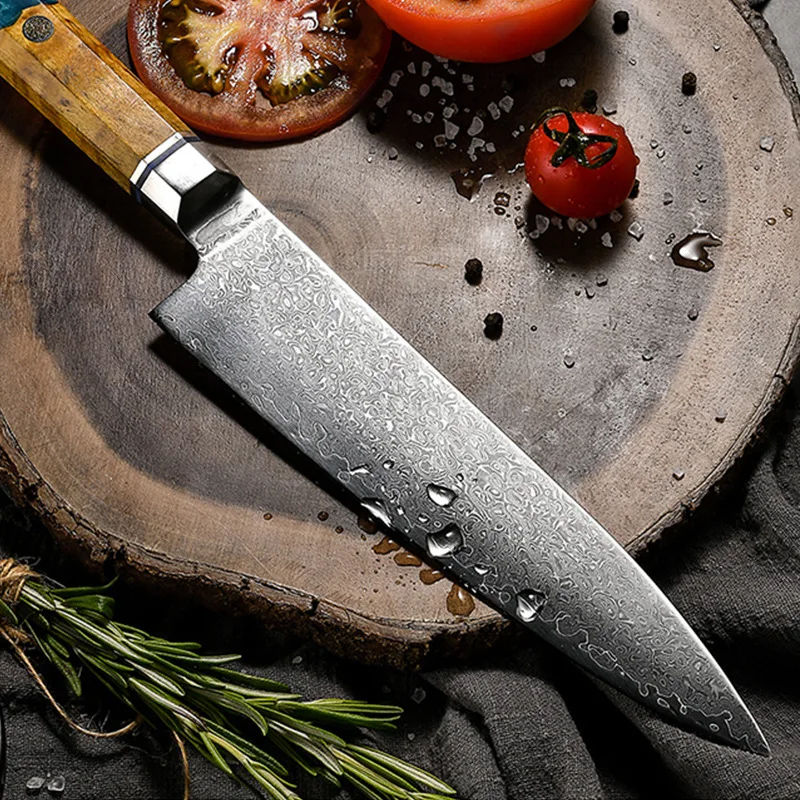 VG10 67layers Japanese Kitchen Knives set Damascus Knife Set Blue Resin Handle Damascus Steel Knife set