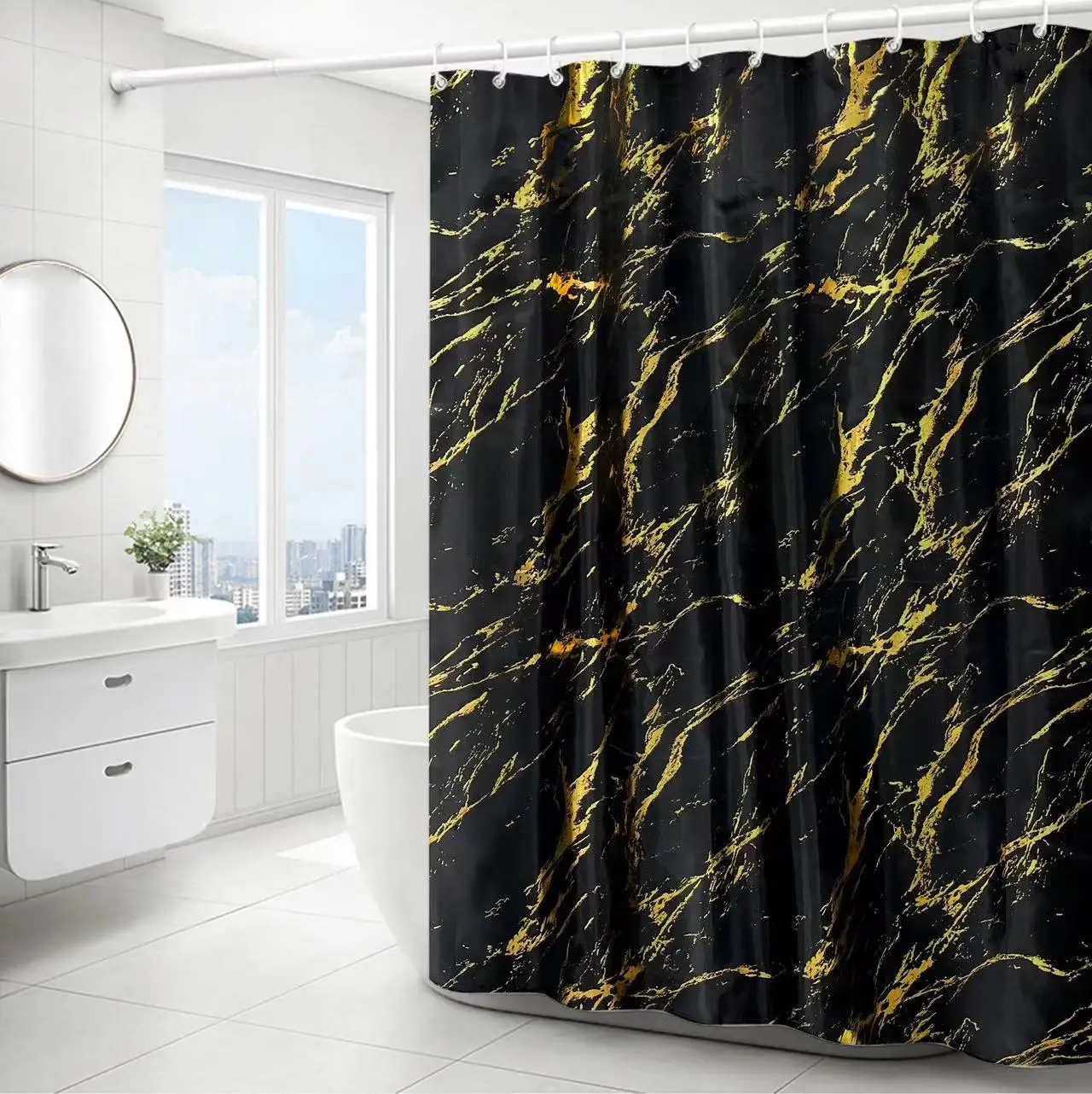 Hot light luxury simple hot silver hot marble used bathroom waterproof shower curtain shower curtain partitions