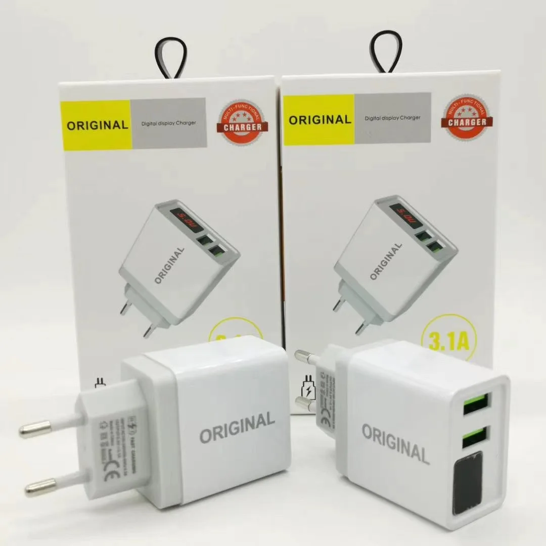 
2020 Smart LED Digital Display USB charger 5V 2.4A dual port wireless phone wall charger for smartphone 