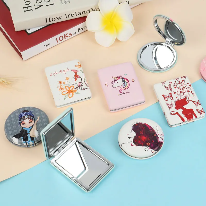 Mirror Portable Free Sample Heart Square Round Folding Compact Mirror Pocket Custom Logo Portable Travel Makeup Mirror