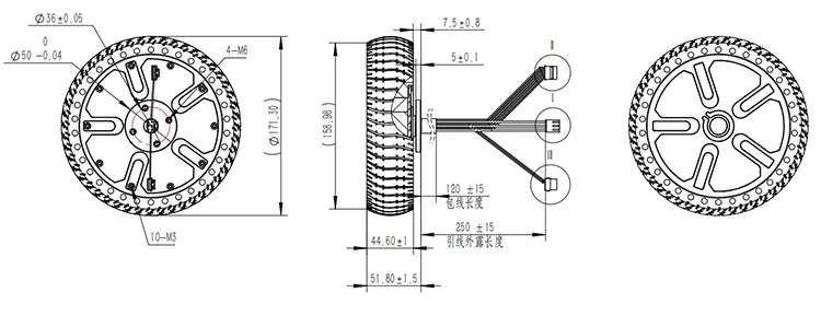 BMM1020 6.5 Inch 62W DC 24V Hub Wheel Motor Brushless DC  Agv Motor Scooter Motor for Robot Wheel
