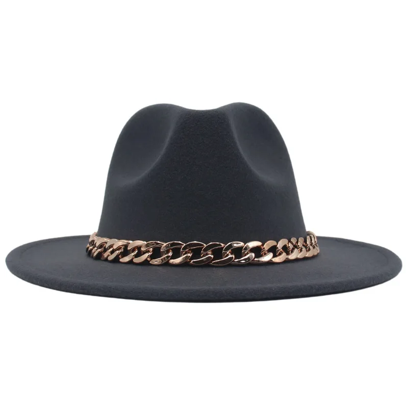 JL487 New hot sale acrylic chain multi-color stage cap wool felt jazz fedora hat  for man and women