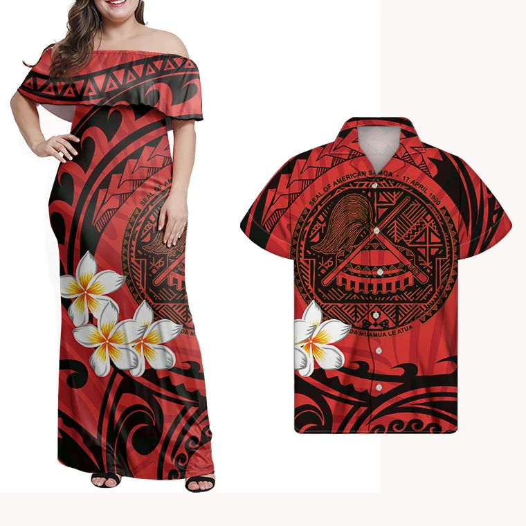 wholesale Samoan Tribal Plus Size Womens clothing elegant casual Long wedding maxi Dresses ladies sexy off shoulder ruffle Dress