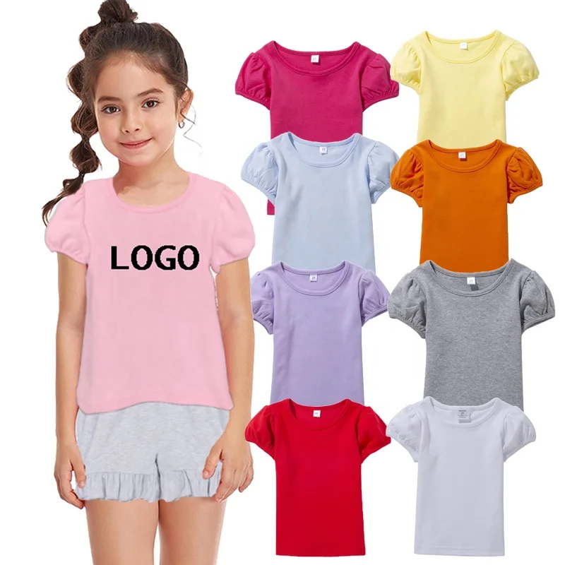 baby girls clothing Custom Toddler girls T-shirts tee 100% combed cotton blank puff sleeves tee shirts t shirts for kids girls