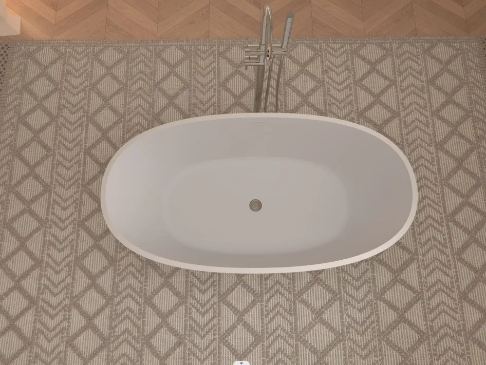 1300MM To 1800mm Custom White Matte Modern Bath Tub Bathroom Tub Artificial Stone Resin Solid Surface Freestanding Bathtub