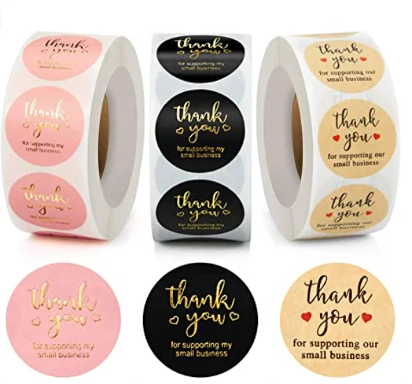 custom  Thank U Adhesive Stickers Labels Stickers Roll, Round Kraft Stickers ,hot Stamping for Supporting My Small Business
