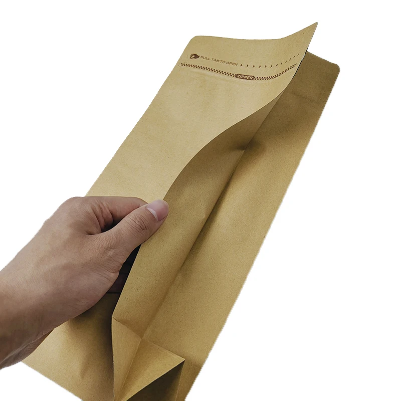 Custom Printing  100g 250g 500g Biodegradable Craft Brown Kraft Paper Foil Stand Up Zipper Coffee Bean Bag With Side Gusset