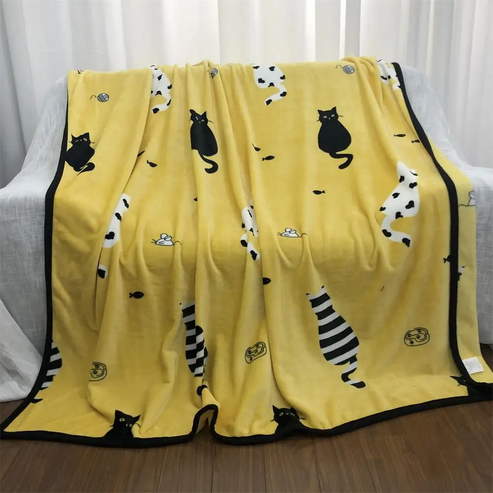 A81320  Soft Polyester  Cozy  Ultra-Plush Cat Pattern Designer Microfiber Flannel Fleece Blanket