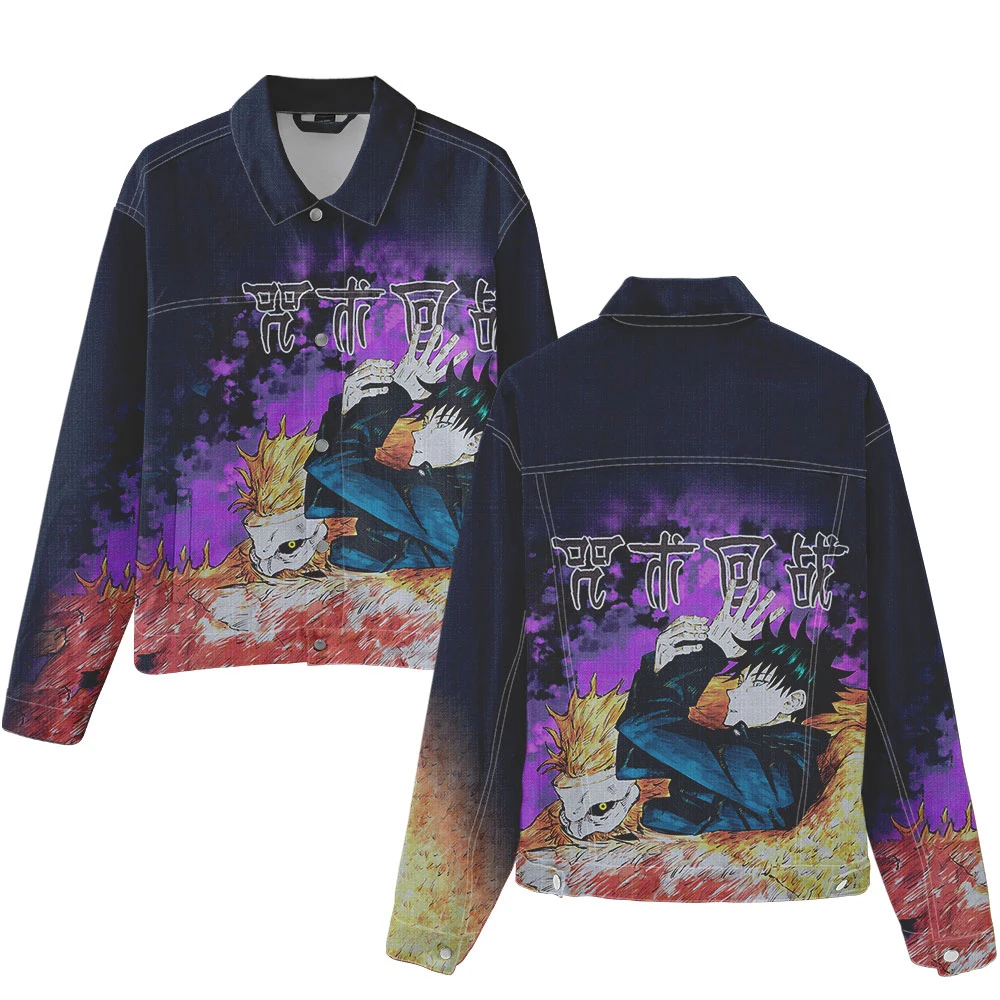 Liluo Japan Anime Men Denim Jacket 3D Harajuku Streetwear Hip Hop Kpop Jeans Coat Casual Cartoon Denim Jackets