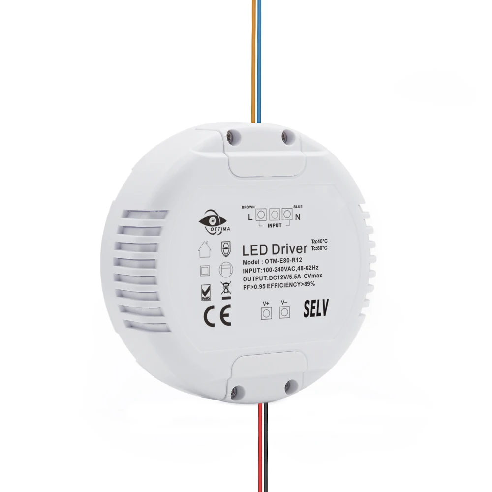 80w 12v 24v Constant Voltage led driver round shape led driver