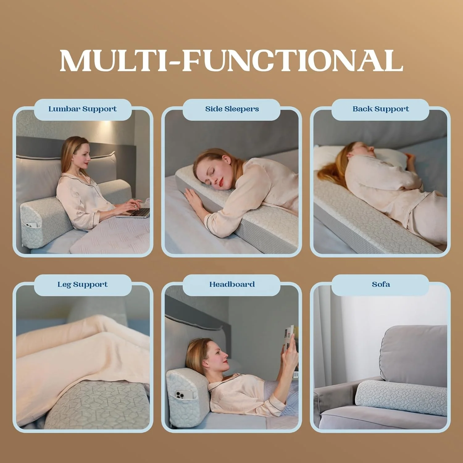 Premium High Density Memory Foam Headboard Bed Wedge Pillow for Close the Gap Between Headboard and Mattress with Washable Cover