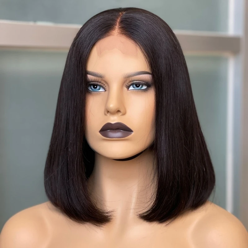 Virgin Human Hair 10in 250% Bob Wig Cuticle Aligned Raw Hair Vendor Middle Part 1.5x4 Closure Brazilian Hair