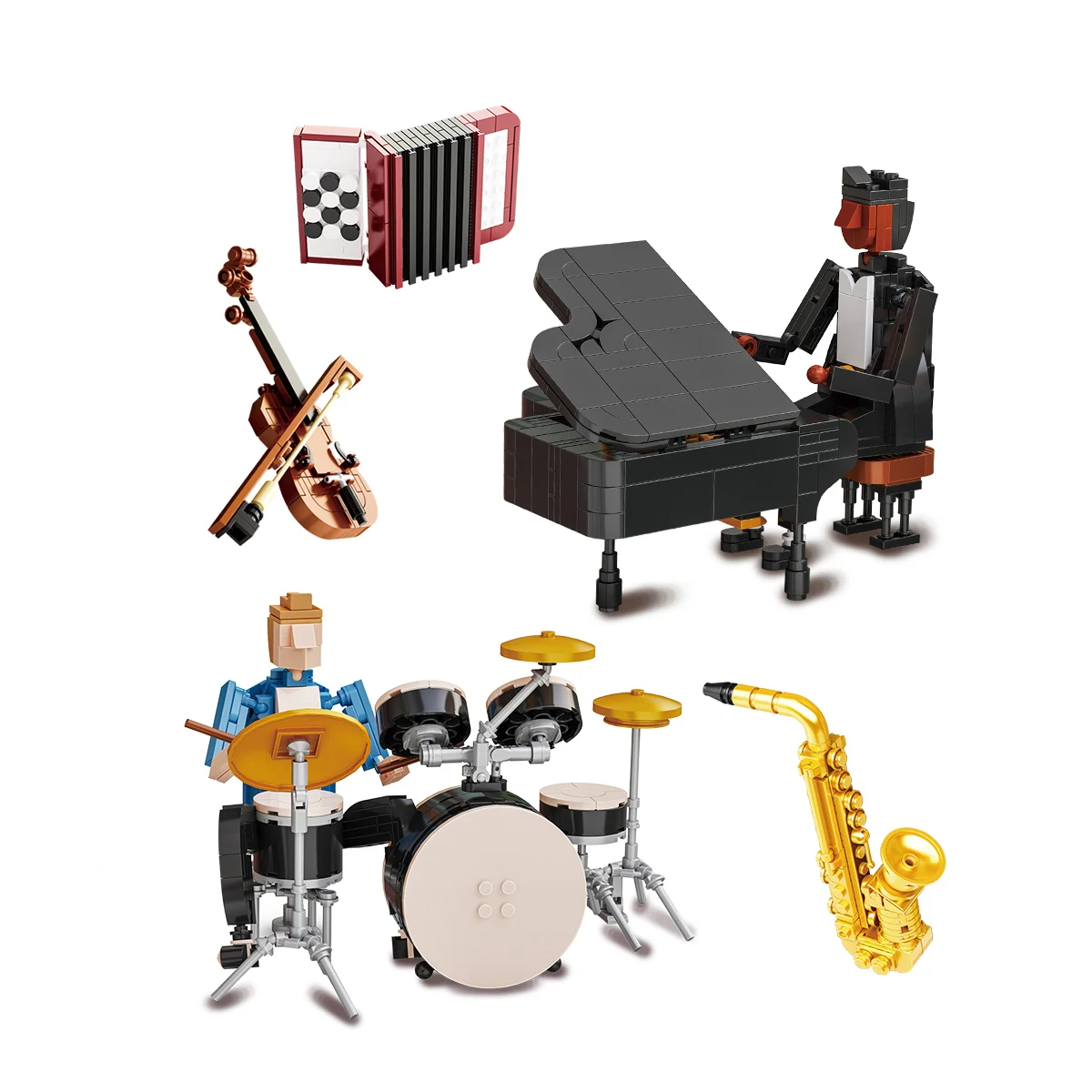 DK 5023 музыкальный инструмент головоломки игрушки мелкие частицы пианино и барабан Строительные блоки Набор для детей DIY