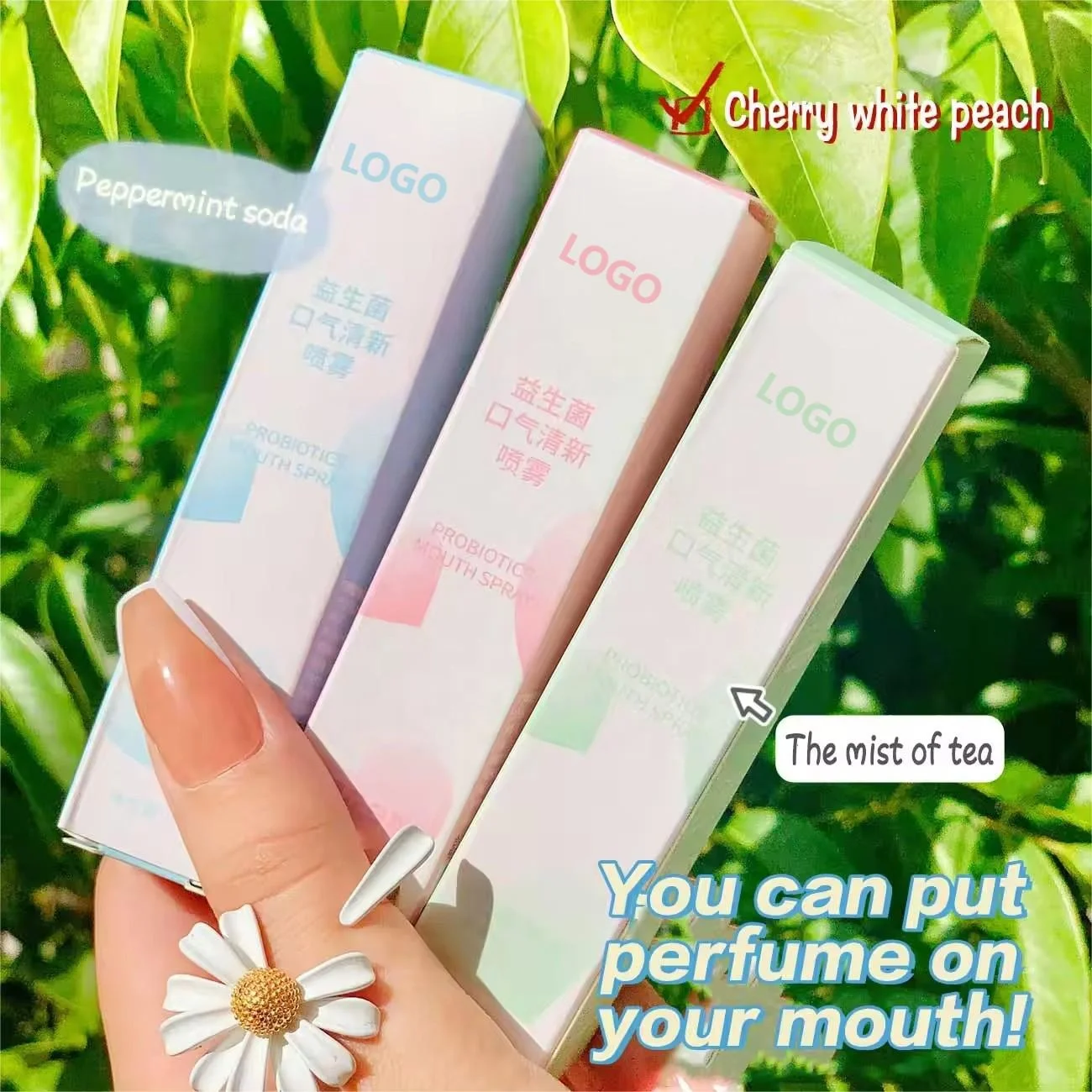 Private label mouthwash Breath Freshener Spray Alcohol-Free Breath Peach Mint moisturize  mouth spray for bad breath