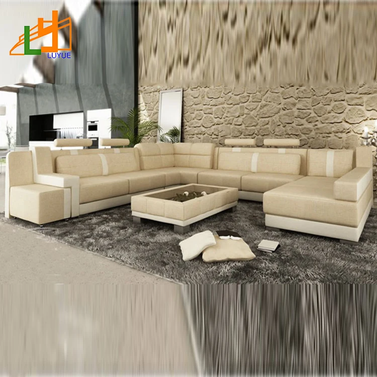 Living Room Furniture Couch Sets Hotel U Shape Genuine Leather Luxury