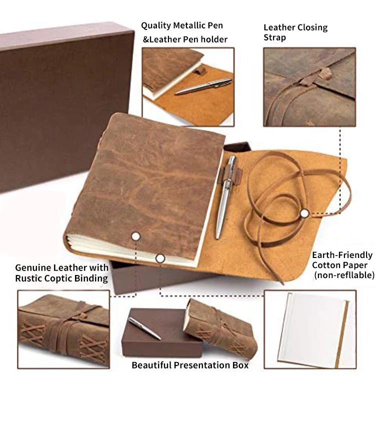 Hot Selling Custom Logo  Business luxury Leather Promotional Notebook Journal Gift Set