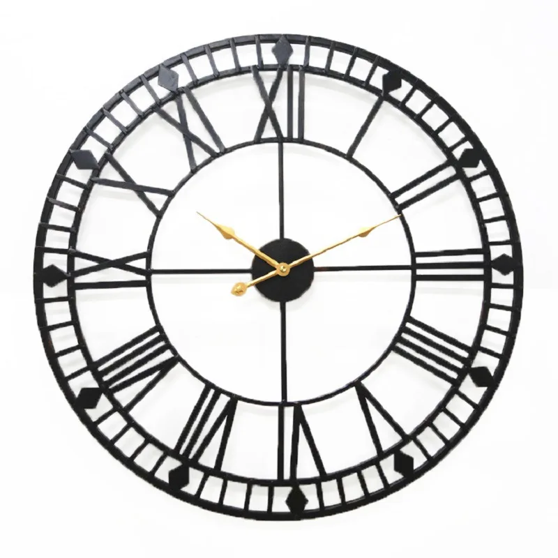 Retro rust art quartz wall clock decorative clock Iron fashion sweep seconds movement clock