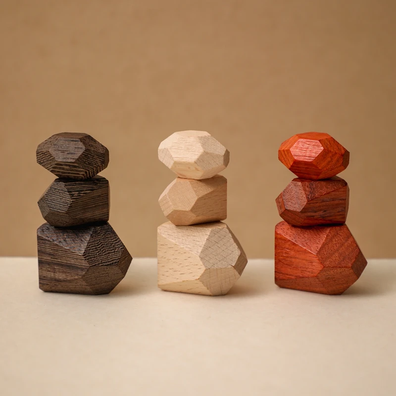 Детские строительные блоки, трехцветные деревянные и каменные детские развивающие игрушки, игры Монтессори