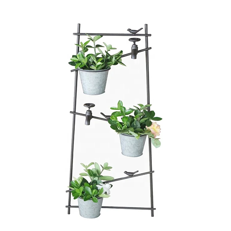 Outdoor Garden Decor Metal Flower stand Planter with Zic Pot and Bird Decorations