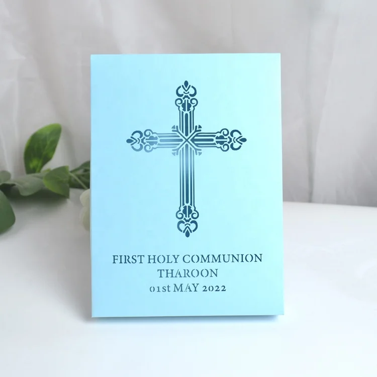 Custom baptism box laser cut cross first holy communion invitation