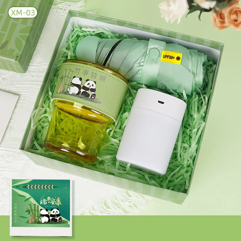 Custom Dragon Boat Festival 4-Color Embroidered Notebook Pen Set Logo Embossed Small Fan Vacuum Cup Guangdong Origin Gifts