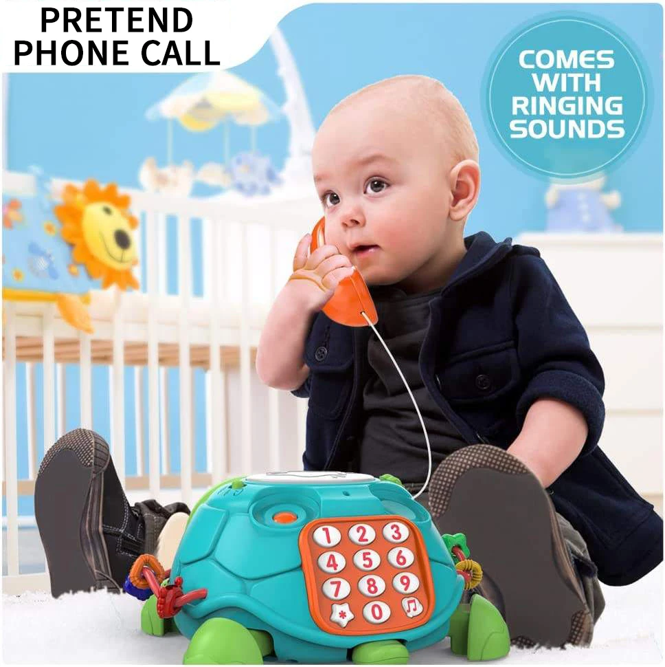Zhorya Kids Toys 6-18 Months Musical Turtle Crawling Baby telephone Toys with Light Sound Infant Toddler Gifts