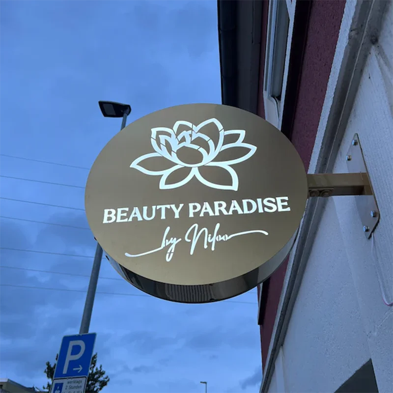 Double Sided Custom Round Exterior Circle Sign and Illuminated Round Light Box, Blade signage, Embossing Logo Business Cafe Sign