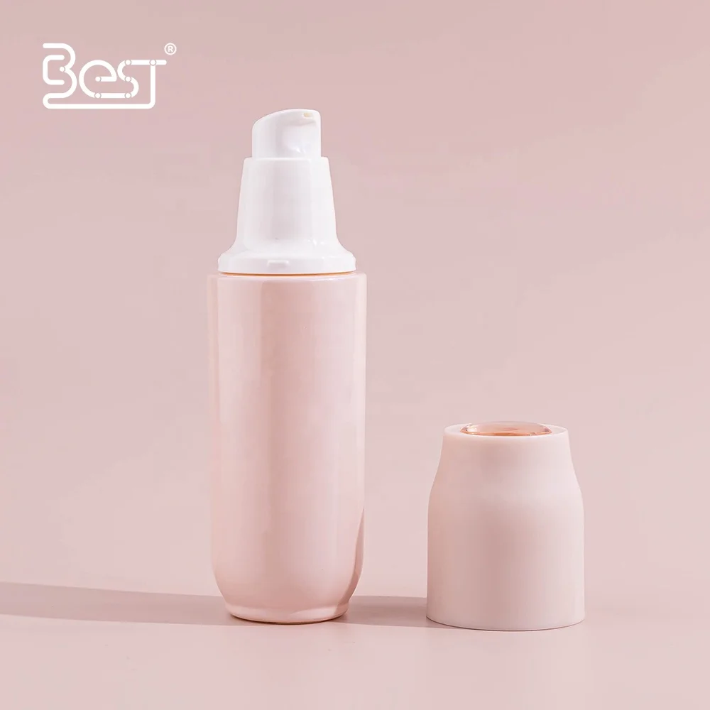 Delicate Cute Pink Essential Oil Serum Lotion Refillable 40ml Travel Size Glass Bottle with Pump and Cap