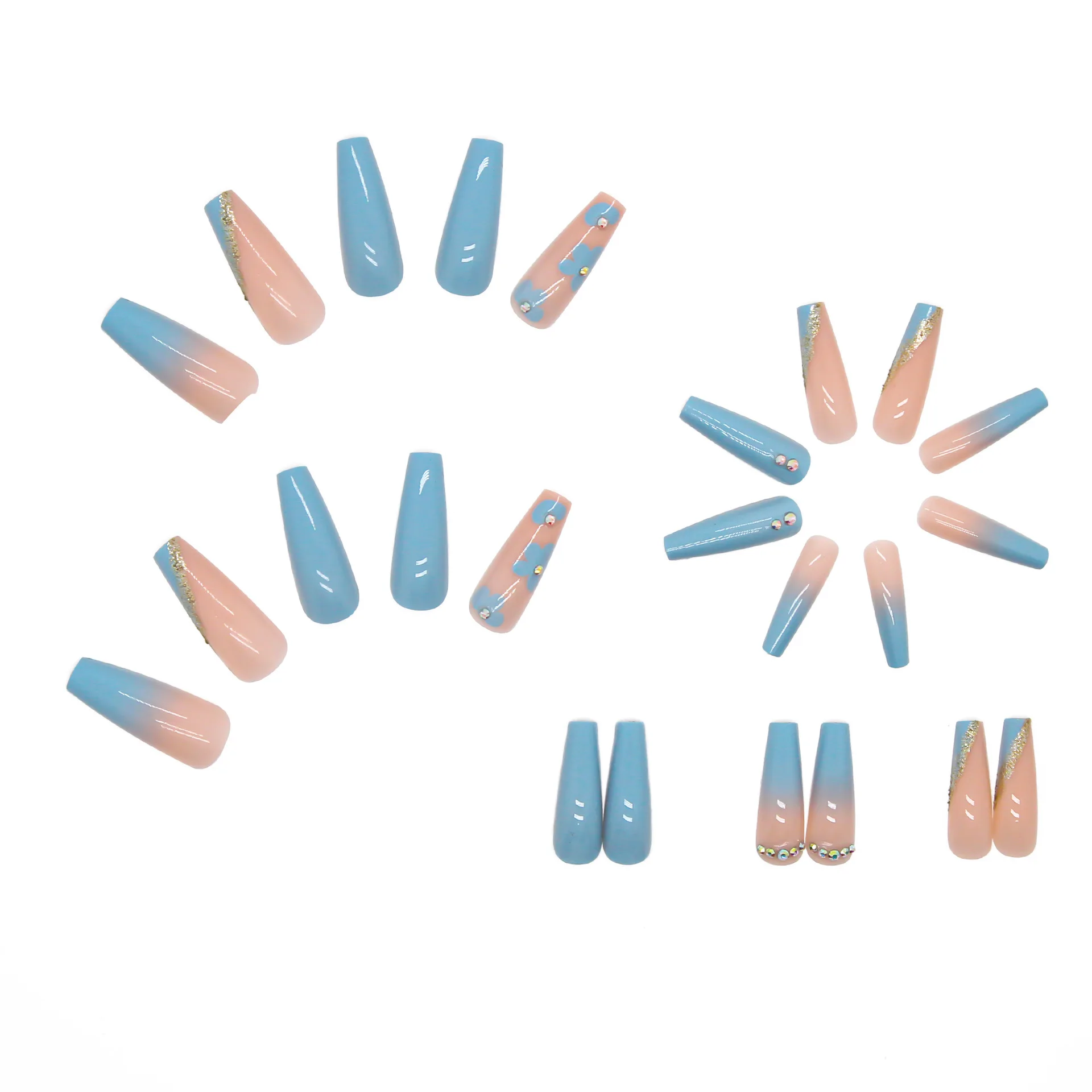 New Design 2022 High Quality Artificial Fingernails Blue Reusable Full Cover False Nails Press On Nails