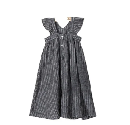 cotton linen ruffles korean kids clothes big children dresses girls new 2019 summer baby girls Teens dress stripe party frocks