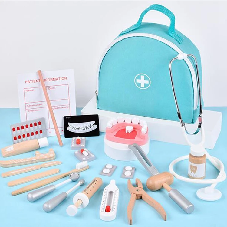 montessori pretend Kids Doctor Play set Toy Medical Kit wooden Doctor kit toy