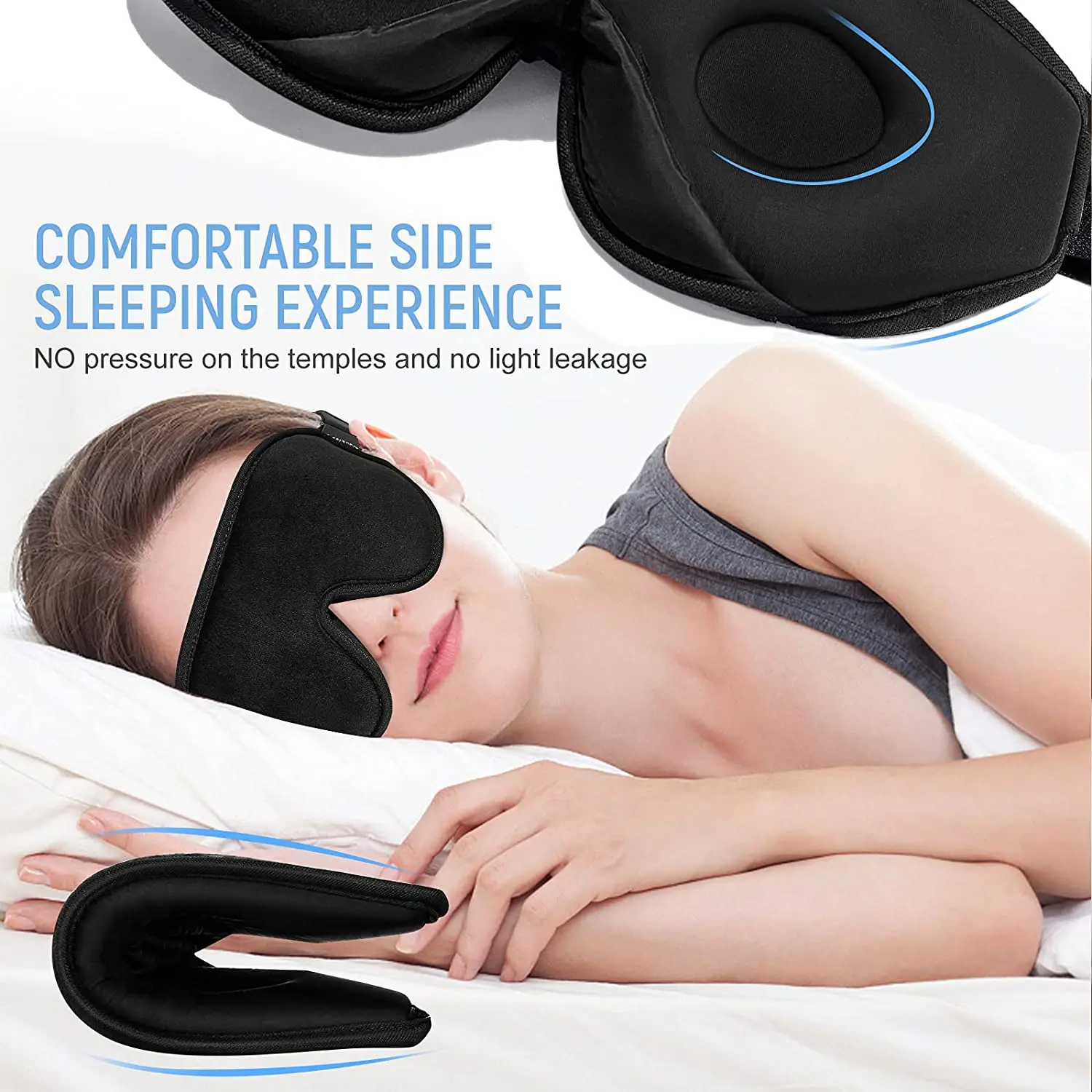 Sleeping Eye Cover Travel Music Headsets with Microphone Handsfree, Sleep Headphones for Side Sleepers Gift for Men Women