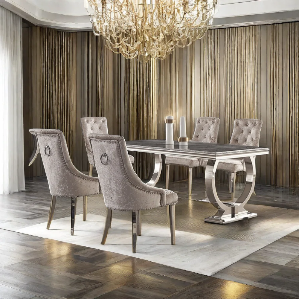 luxury modern velvet aluminium upholstered dining room side danish french retro modern dining chairs