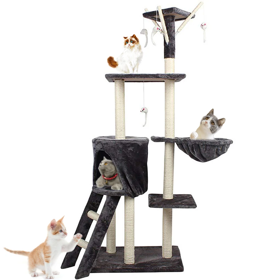 Large Cat Tree House High-quality Cat Tower Tree Sisal Rope Climbing Frame 5 Layers for Kitty OEM/ODM