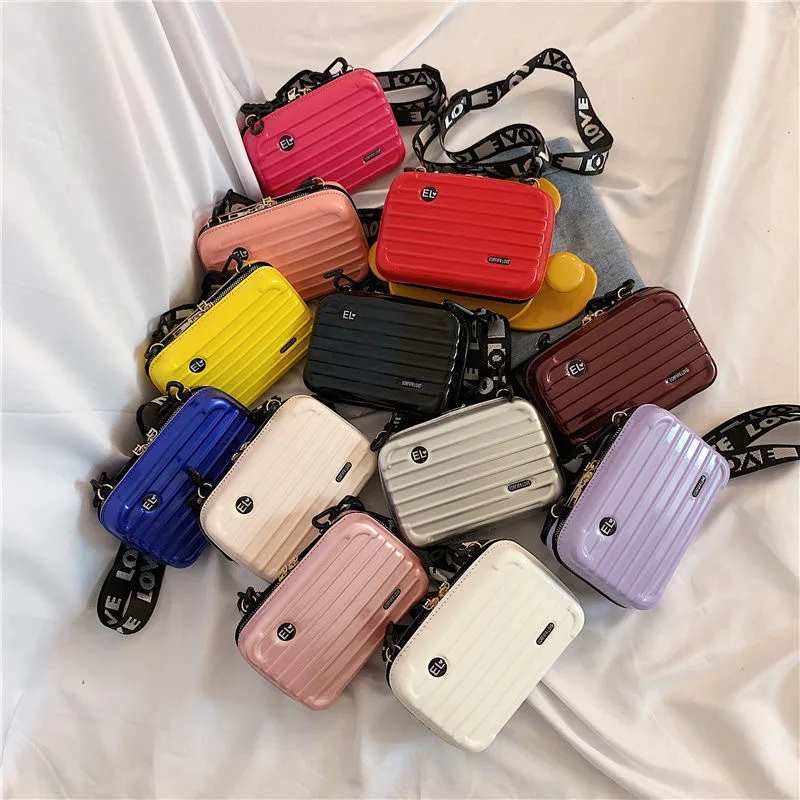 Mini Luggage Suitcase Makeup Bags Portable Crossbody Storage Handbag Waterproof Travel Cosmetic Bags With Shoulder Strap