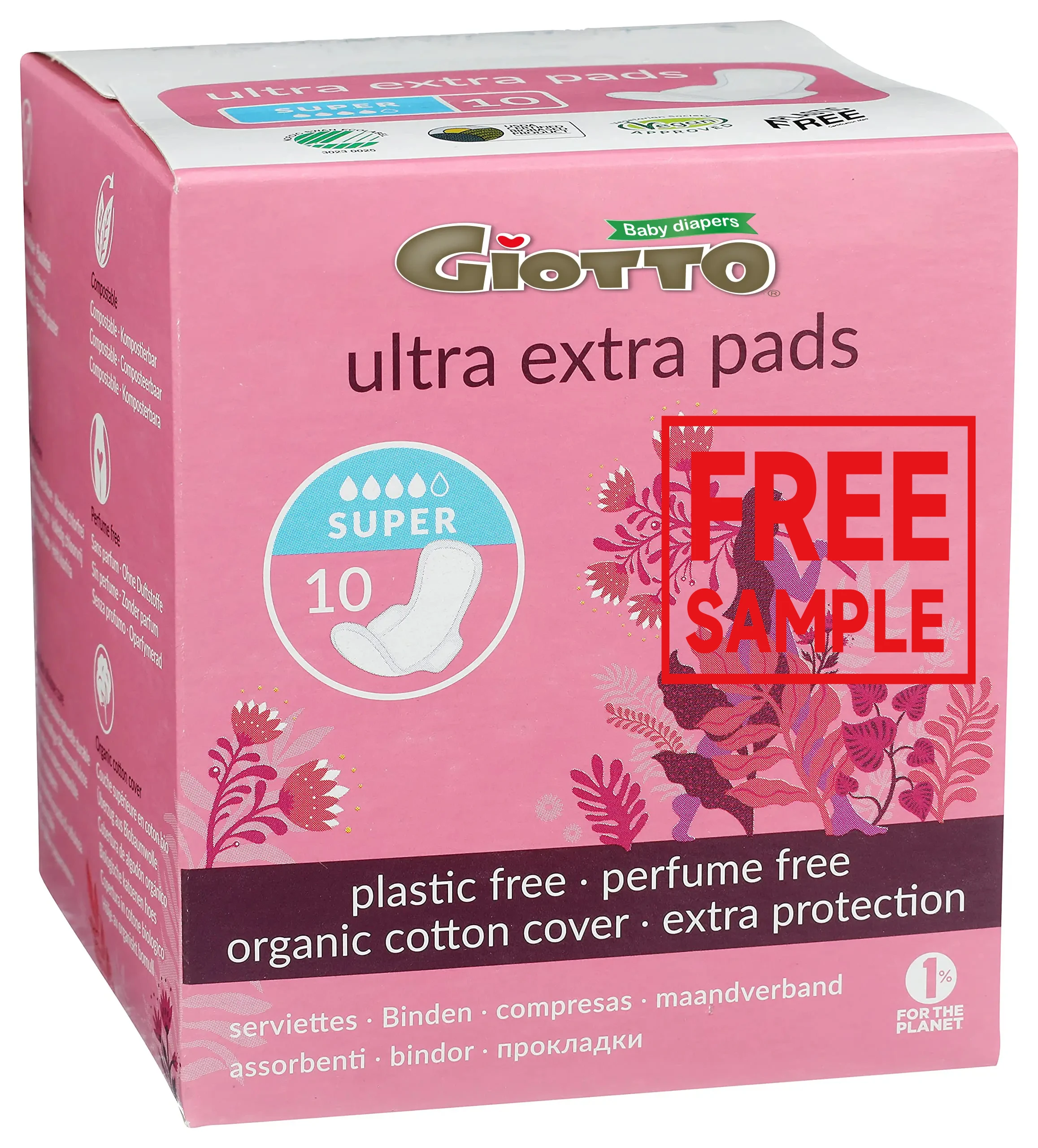 GIOTTO супер Быстросохнущий органический хлопок экологически Сертифицированный растительный крахмал без запаха 10 подушечек