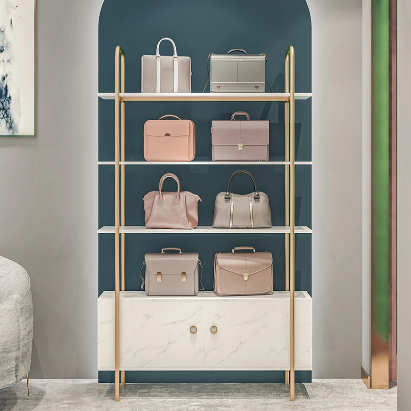 Customized Pretty Luxury Shoes Store Furniture Metal Shoes Display Wall Shelf Gold Display For Retail Shop