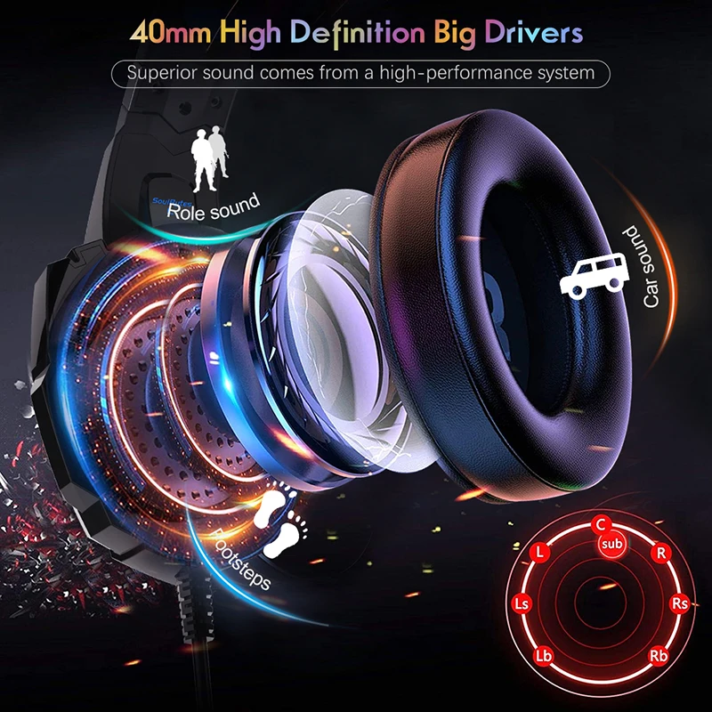 SOULBYTES S9 Blue LED Gaming Headset Noise Cancelling G9000 PRO Auriculares Gamer Headphone