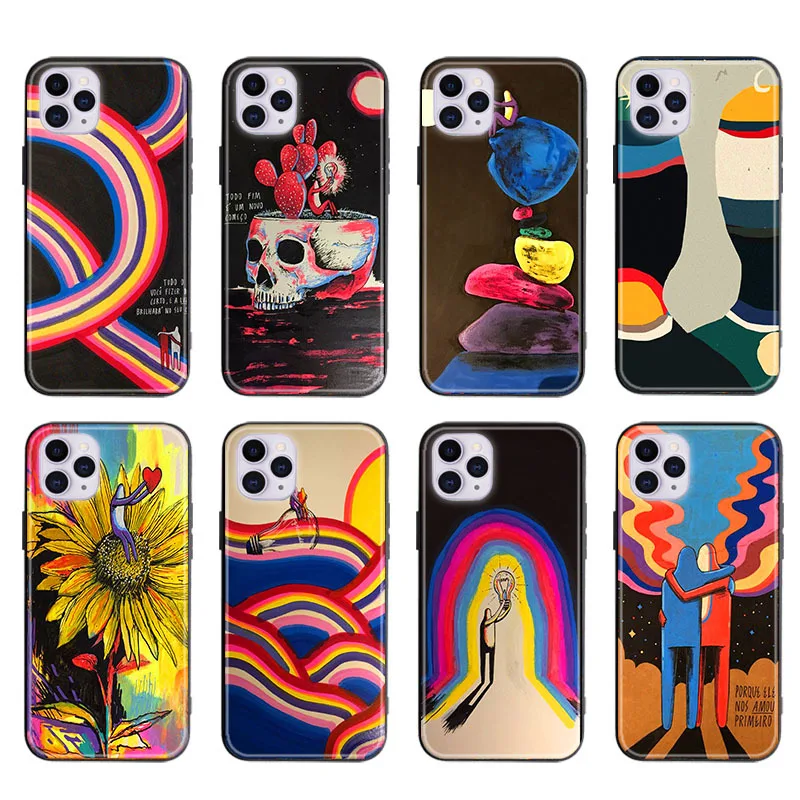 Tempered Glass TPU PC Anime Print Shiny Phone Case for iPhone 7 8 XS 11Pro Back Cover for A51 A71 A22 5G Cases