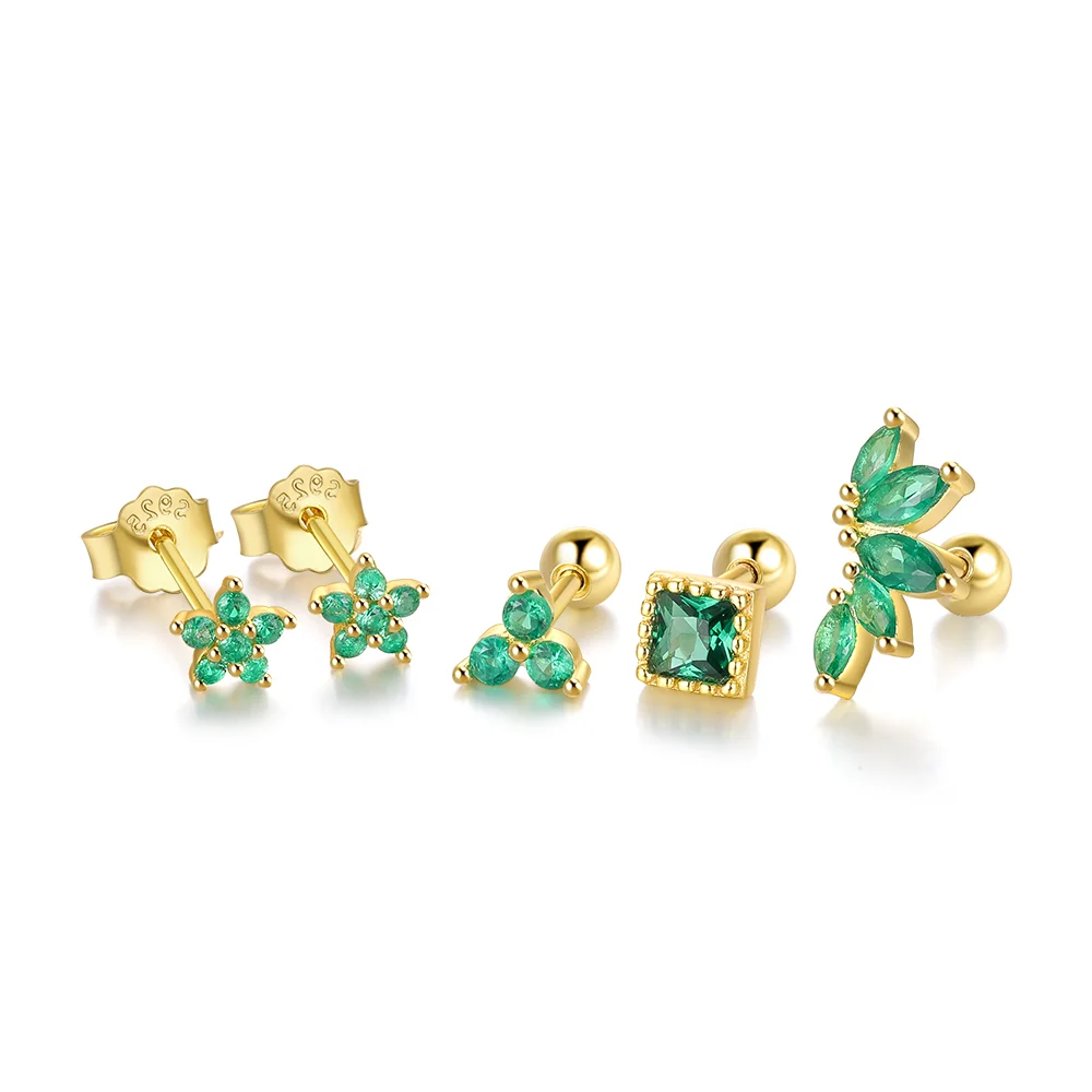 S925 Sterling Silver Green Turquoise 5a Zircon Earrings Multi-Style Combination Set Emerald CZ Stone 18k Gold Plated Earrings