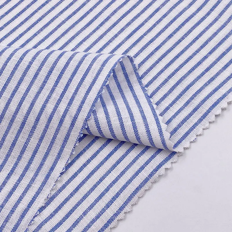 South America customized color thin stripe plain yarn dyed mixed cotton linen fabric for shirts clothing