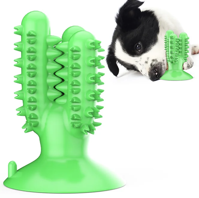 Dental Care Pet Teeth Cleaning Natural Rubber Toothbrush Chew Toy Dog Brushing Cactus Chew Toy For Dog