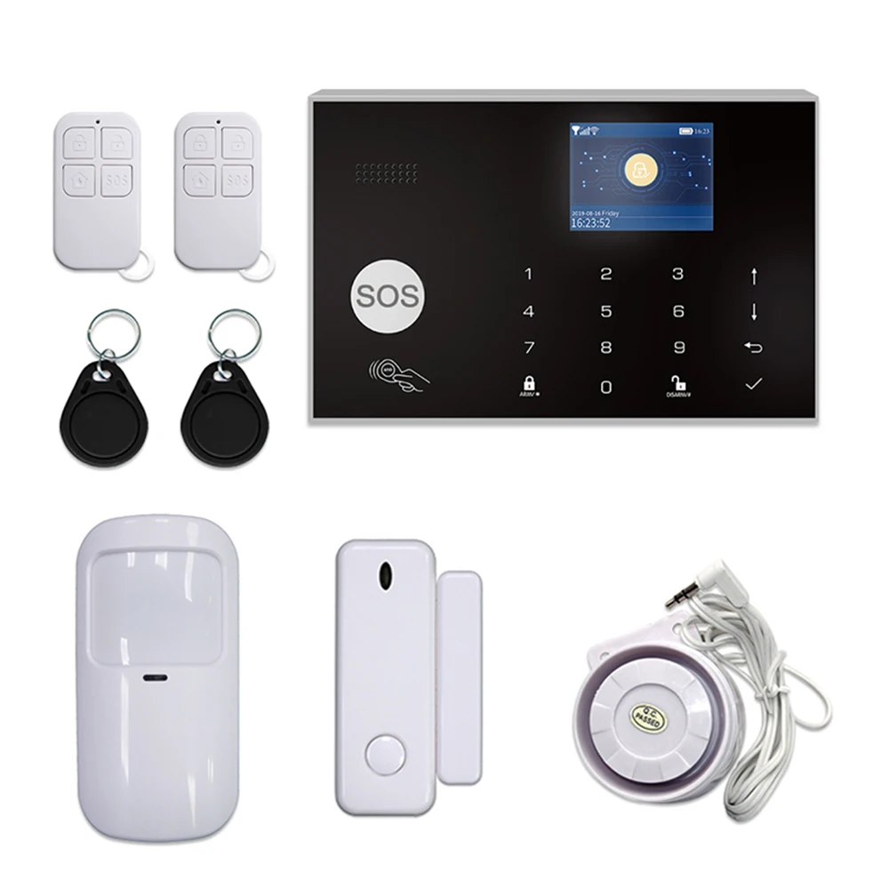Tuya WIFI GSM Home Burglar Security Alarm APP Control LCD Touch Keyboard 11 Languages 433MHz Wireless Alarm System Kit